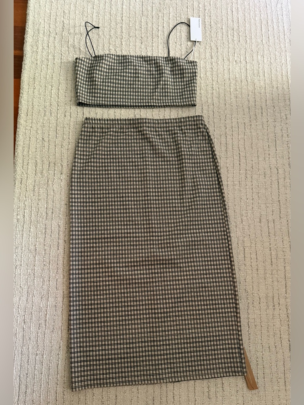 Reformation Callista two piece Black and Cream check